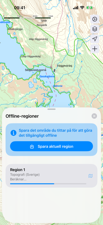 Offline regions download screen